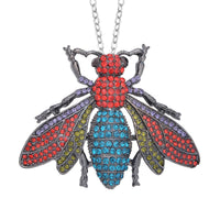 Multi Color Austrian Crystal Housefly Brooch or Pendant Necklace 24 Inches in Black Silvertone