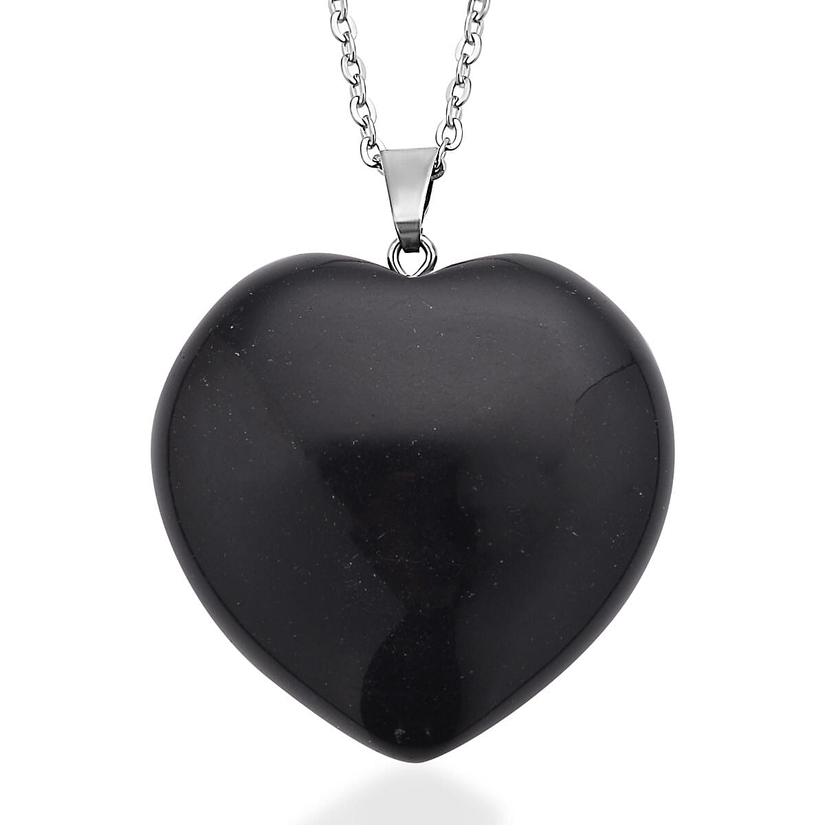 Lepidolite Heart Pendant Necklace 20 Inches in Stainless Steel 75.00 ctw