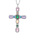 Multi Color Austrian Crystal and Magic Color Glass Cross Pendant Necklace 29-31 Inches in Silvertone - Sticky add to cart bar