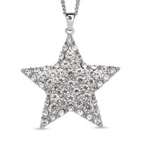 White Austrian Crystal Star Pendant Necklace 29-31 Inches in Silvertone