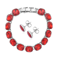 Doorbuster Simulated Ruby Tennis Bracelet (7-8In) and Stud Earrings in Silvertone