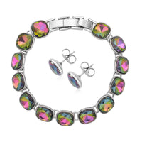 Doorbuster Simulated Ruby Tennis Bracelet (7-8In) and Stud Earrings in Silvertone