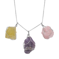 Doorbuster Rough Cut Galilea Rose Quartz, Amethyst and Brazilian Citrine Pendant Necklace 20 Inches in Silvertone and Stainless Steel 250.00 ctw