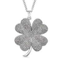 Austrian Crystal Leaf Clover Pendant Necklace 29-31 Inches in Silvertone