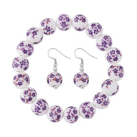 Yellow Flower Ceramic Beaded Stretch Bracelet and Earrings in Stainless Steel 246.00 ctw