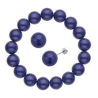 Tanzanite Blue Color Shell Pearl Bracelet (7.0In) and Earrings in Rhodium Over Sterling Silver