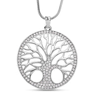 Austrian Crystal Tree of Life Pendant Necklace 28-30 Inches in Silvertone