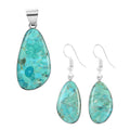 SANTA FE Style Kingman Turquoise Dangle Earrings and Free Shaped Pendant in Sterling Silver 10.70 Grams 27.50 ctw - Sticky add to cart bar