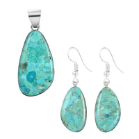 SANTA FE Style Kingman Turquoise Dangle Earrings and Free Shaped Pendant in Sterling Silver 10.70 Grams 27.50 ctw