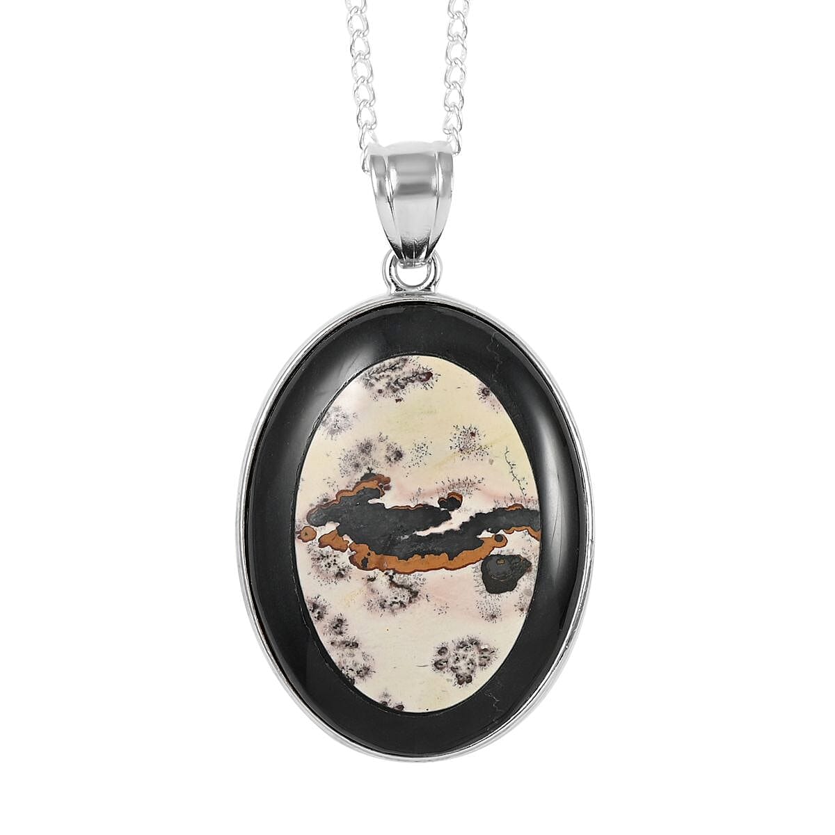 Jasper and Artistic Jasper Pendant Necklace 18 Inches in Silvertone 65.00 ctw
