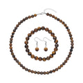 Yellow Tiger's Eye Beaded Stretch Bracelet, Stud Earrings and Necklace 18-20 Inches in Stainless Steel 319.50 ctw - Sticky add to cart bar