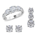 Doorbuster Moissanite Trilogy Ring Stud Earrings and Pendant in Rhodium Over Sterling Silver 6.20 ctw - Sticky add to cart bar