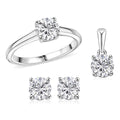 Doorbuster Heart and Arrows Cut Moissanite Solitaire Ring , Stud Earrings and Pendant Necklace 20 Inches in Rhodium Over Sterling Silver and Stainless Steel 2.35 ctw - Sticky add to cart bar