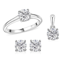 Doorbuster Heart and Arrows Cut Moissanite Solitaire Ring , Stud Earrings and Pendant Necklace 20 Inches in Rhodium Over Sterling Silver and Stainless Steel 2.35 ctw
