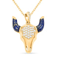 Lapis Lazuli and Simulated Diamond Bull Head Pendant Necklace (18 Inches) in 14K Yellow Gold Over Sterling Silver 1.50 ctw - Sticky add to cart bar