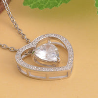 Simulated Diamond Heart Pendant in Rhodium Over Sterling Silver with Stainless Steel Necklace 20 Inches