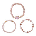 Pink Agate, Pink Glass Beaded & Resin Set of 3 Stretch Bracelet in Goldtone 5.00 ctw - Sticky add to cart bar