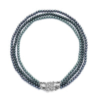 Ever True Set of 4 Green, Deep Green and Dark Green 3 Shell Pearl Necklaces (17, 19, 21 Inches), 1 Butterfly Layering Lock in Stainless Steel