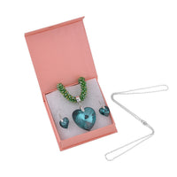 Simulated Emerald Heart Earrings, Pendant with Beaded Necklace (20-22In) and Chain (24In) in Silvertone and Stainless Steel , Tarnish-Free, Waterproof, Sweat Proof Jewelry