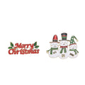 Set of 2 White & Green Austrian Crystal, Enameled Snowman & Merry Christmas Brooch in Goldtone - Sticky add to cart bar