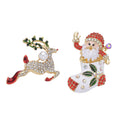 Set of 2 Multi Color Austrian Crystal, Enameled Reindeer & Santa Claus Brooch in Goldtone - Sticky add to cart bar