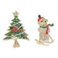 Set of 2 Austrian Crystal, White & Green Glass and Enameled Snowman & Christmas Tree Brooch in Goldtone - Sticky add to cart bar