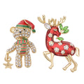 Set of 2 Austrian Crystal, White & Green Glass and Enameled Reindeer & Christmas Boy Brooch in Goldtone - Sticky add to cart bar