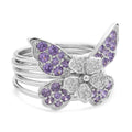LUSTRO STELLA Finest Purple and White CZ Set of 5 Butterfly Stackable Ring (Size 6.0) in Rhodium Over Sterling Silver 1.60 ctw - Sticky add to cart bar