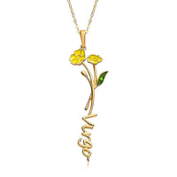Yellow and Green Enameled Virgo Zodiac Buttercup Flower Pendant Necklace 16-18 Inches in 14K YG Over Sterling Silver