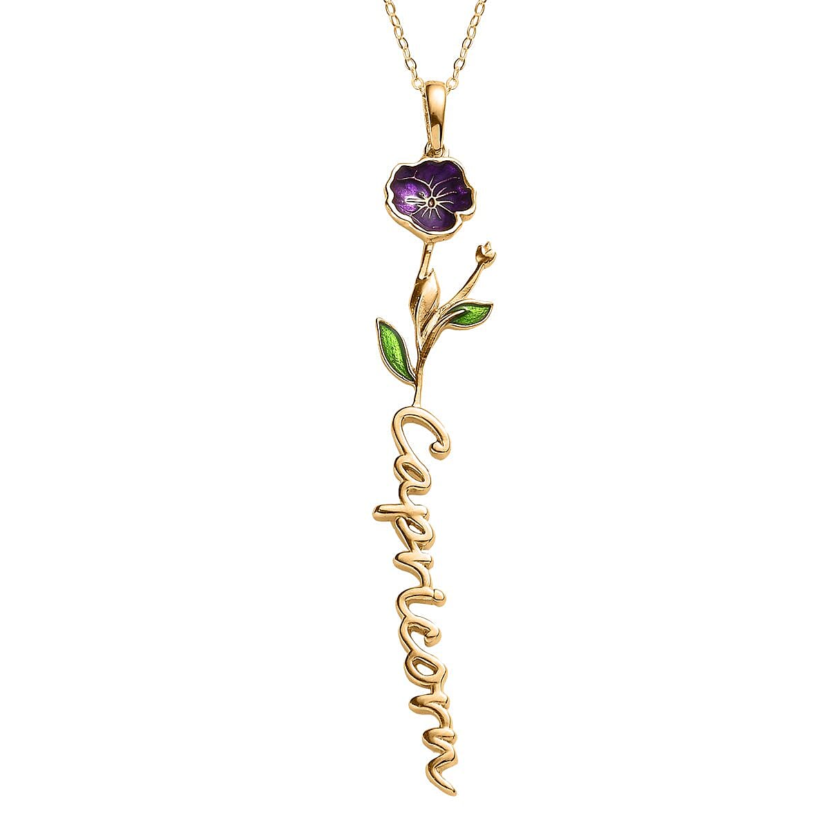 Yellow and Green Enameled Virgo Zodiac Buttercup Flower Pendant Necklace 16-18 Inches in 14K YG Over Sterling Silver