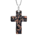 Black Murano Style Cross Pendant Necklace 24 Inches in Stainless Steel - Sticky add to cart bar
