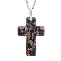 Black Murano Style Cross Pendant Necklace 24 Inches in Stainless Steel