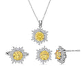 Simulated Yellow and White Diamond Ring Earrings and Pendant Necklace 20-22 Inches in Silvertone 9.20 ctw - Sticky add to cart bar