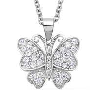 Simulated White Diamond Butterfly Pendant Necklace 20 Inches in Rhodium Over Sterling Silver 0.75 ctw
