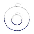 Lapis Lazuli Barrel Paper Clip Chain Necklace 20-22Inches and Bracelet (7.5-9.0In) in Stainless Steel 65.00 ctw - Sticky add to cart bar