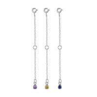 Set of 3 Simulated Yellow, Blue and Purple Diamond Extender Rolo Chain (3 Inches) and 5mm Spring Lock in Rhodium Over Sterling Silver 0.75 ctw