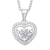 Simulated Diamond Heart Shape Dancing Pendant Necklace 20 Inches in Rhodium Over Sterling Silver and Stainless Steel 1.00 ctw