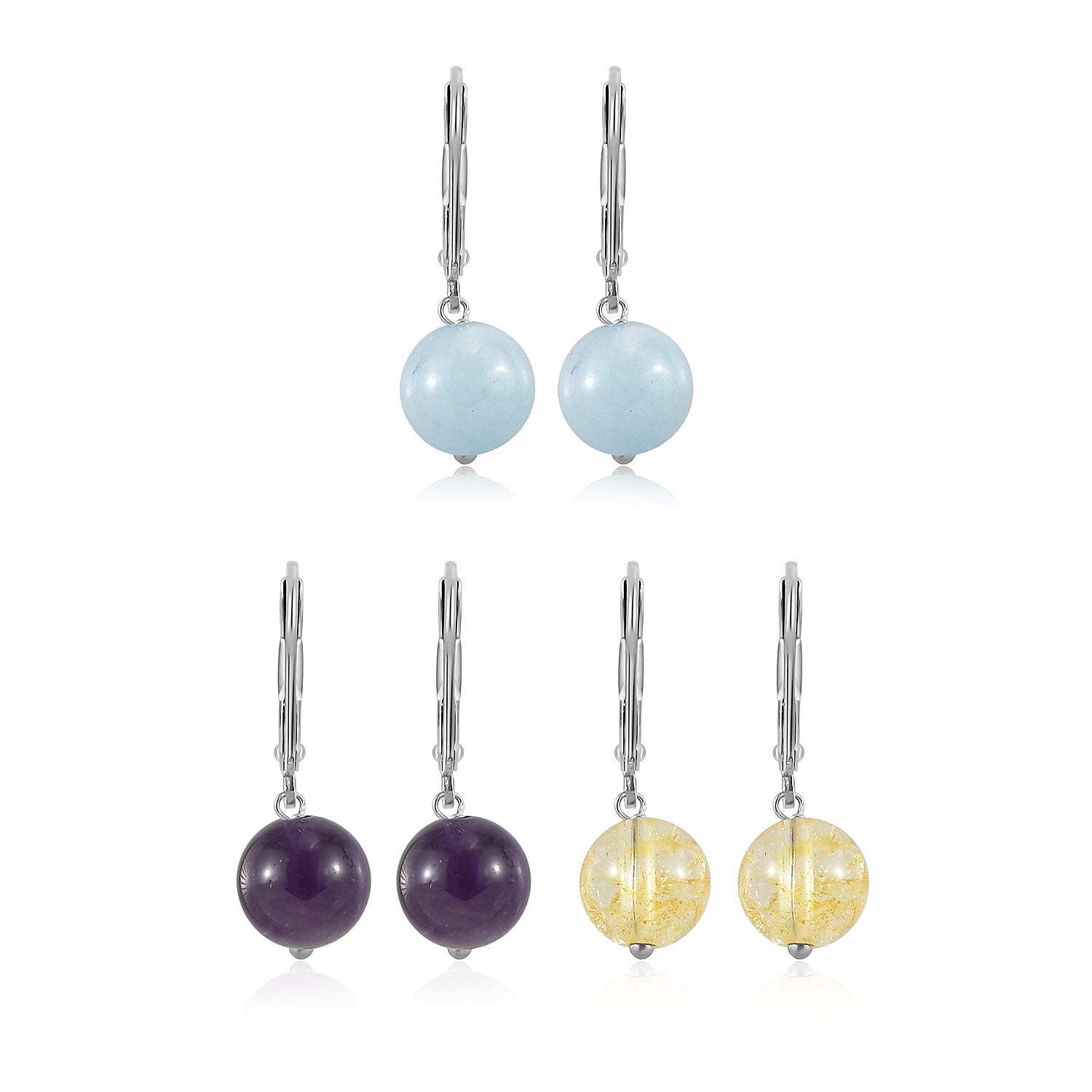 Orissa Rhodolite Garnet, Malgache Neon Apatite and Black Shungite Set of 3 Earrings in Stainless Steel 29.15 ctw