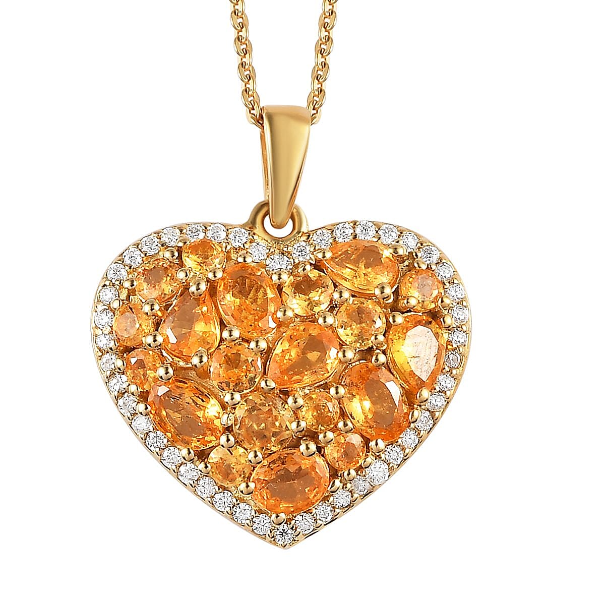 Viceroy Spessartine Garnet and Moissanite Heart Pendant Necklace 20 Inches in Vermeil Yellow Gold Over Sterling Silver 2.50 ctw