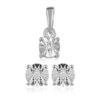Diamond Accent Stud Earrings and Solitaire Pendant in Platinum Over Sterling Silver