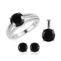 Natural Thai Black Spinel Solitaire Ring , Pendant and Solitaire Stud Earrings in Stainless Steel 7.15 ctw - Sticky add to cart bar