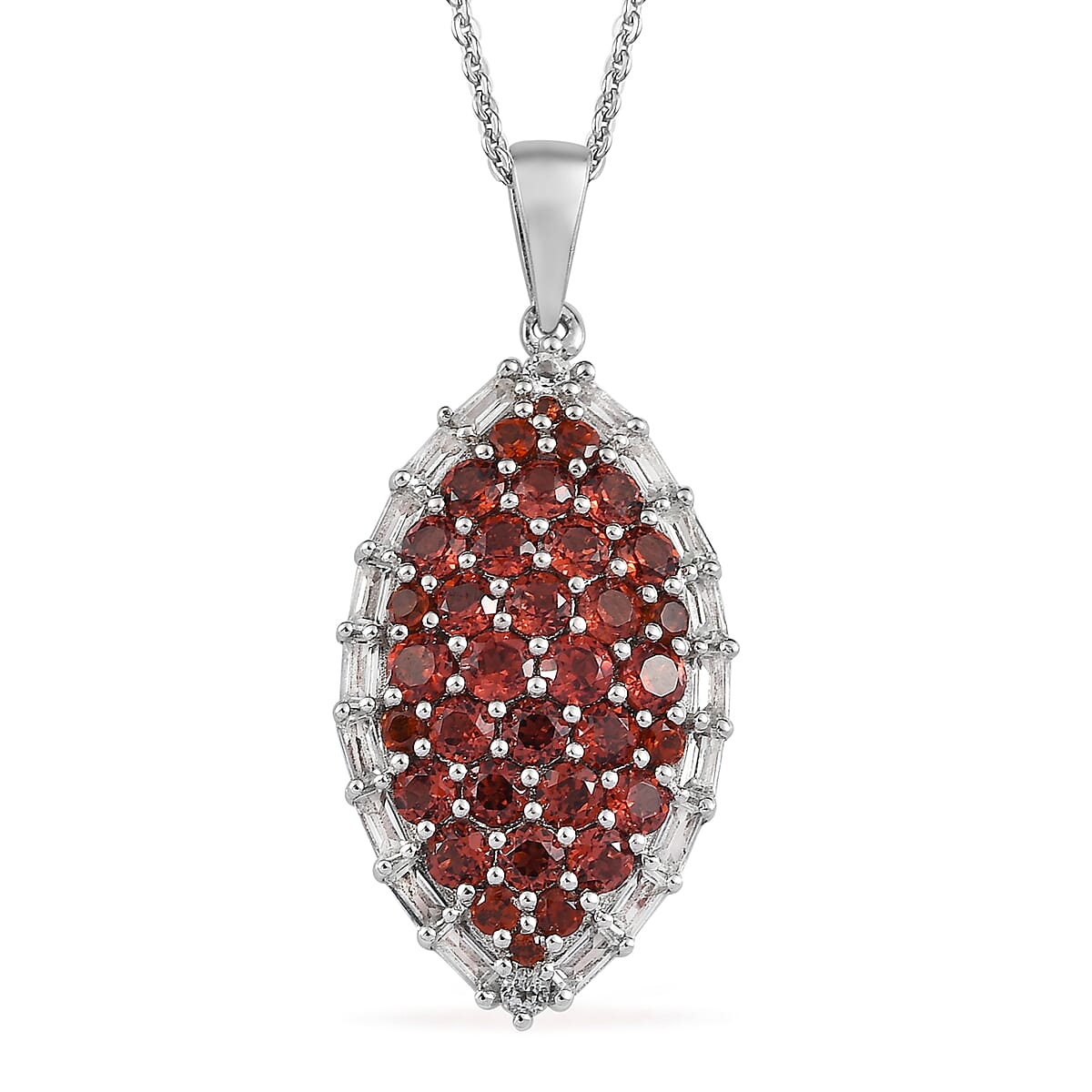 Mozambique Garnet and White Topaz Pendant Necklace 20 Inches in Platinum Over Sterling Silver 4.25 ctw