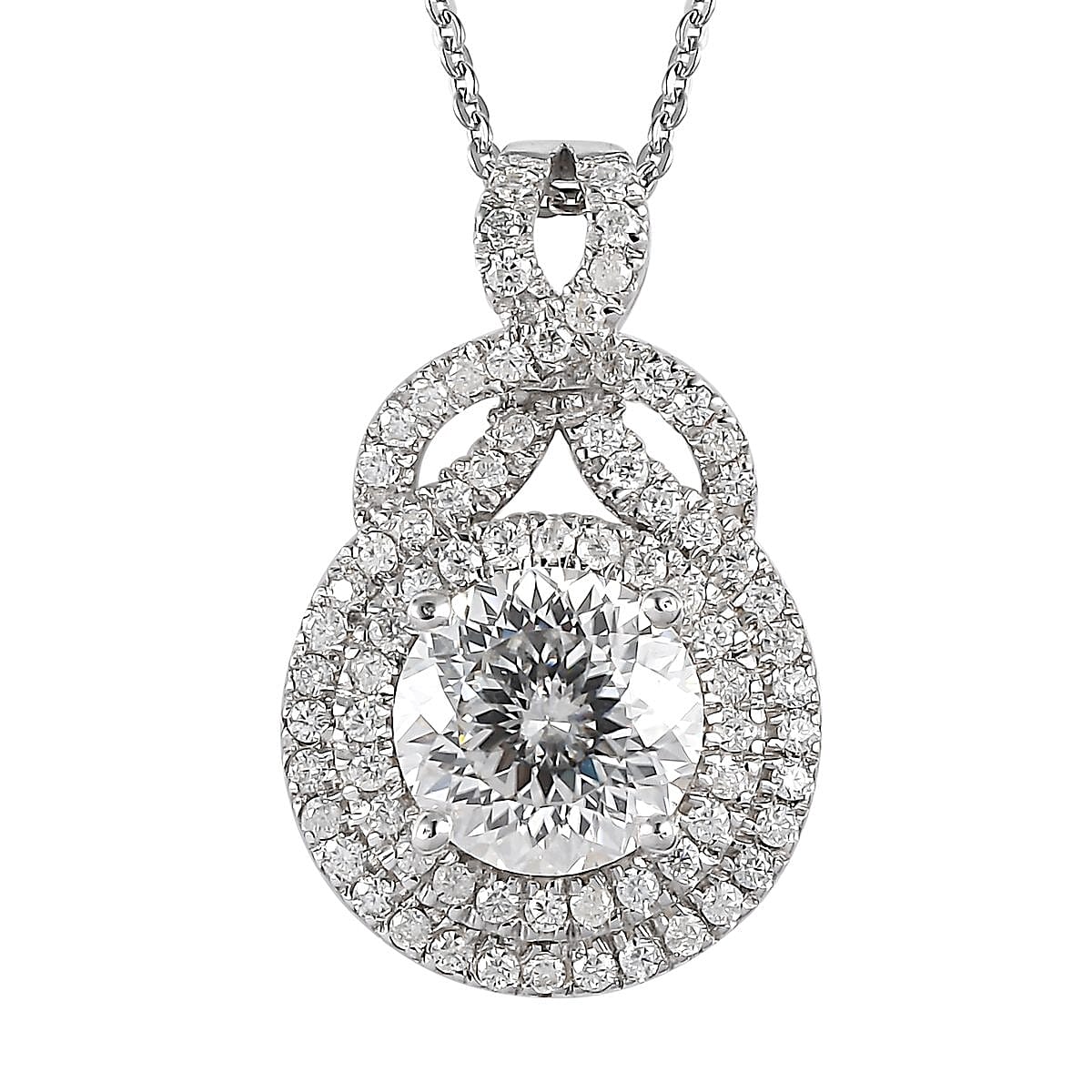 120 Facets Moissanite Pendant Necklace 20 Inches in Platinum Over Sterling Silver 2.60 ctw