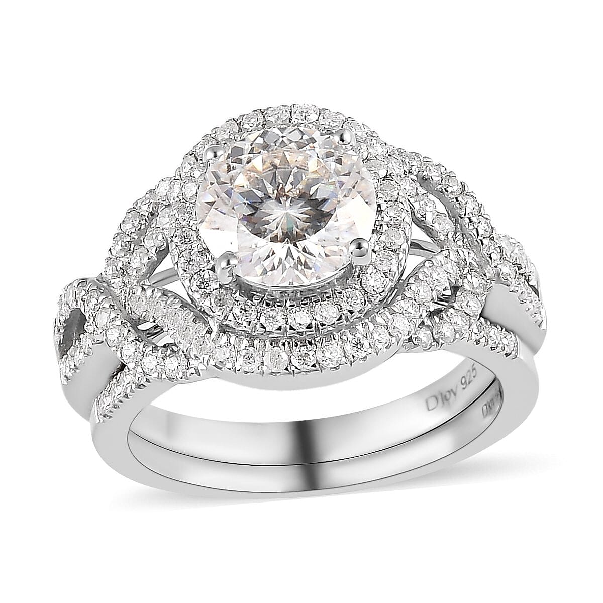 120 Facets Moissanite Stackable Ring in Platinum Over Sterling Silver (Size 5.0) 3.00 ctw