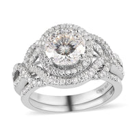 120 Facets Moissanite Stackable Ring in Platinum Over Sterling Silver (Size 5.0) 3.00 ctw