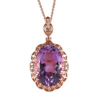 Rose De France Amethyst and White Zircon Pendant Necklace 20 Inches in Vermeil Rose Gold Over Sterling Silver 11.35 ctw