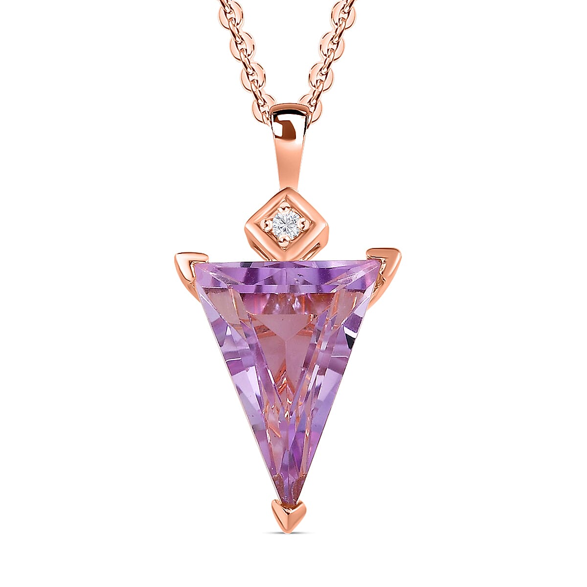 Rose De France Amethyst Pendant Necklace, Moissanite Accent Pendant Necklace, 20 Inch Necklace in Vermeil Rose Gold Over Sterling Silver 5.65 ctw