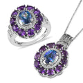 Brazilian Blue Petalite, Multi Gemstone Cocktail Ring (Size 6.0) and Pendant Necklace (20 Inches) in Platinum Over Sterling Silver 5.85 ctw - Sticky add to cart bar