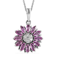 Premium Madagascar Pink Sapphire and Moissanite Floral Pendant Necklace 20 Inches in Platinum Over Sterling Silver 1.75 ctw