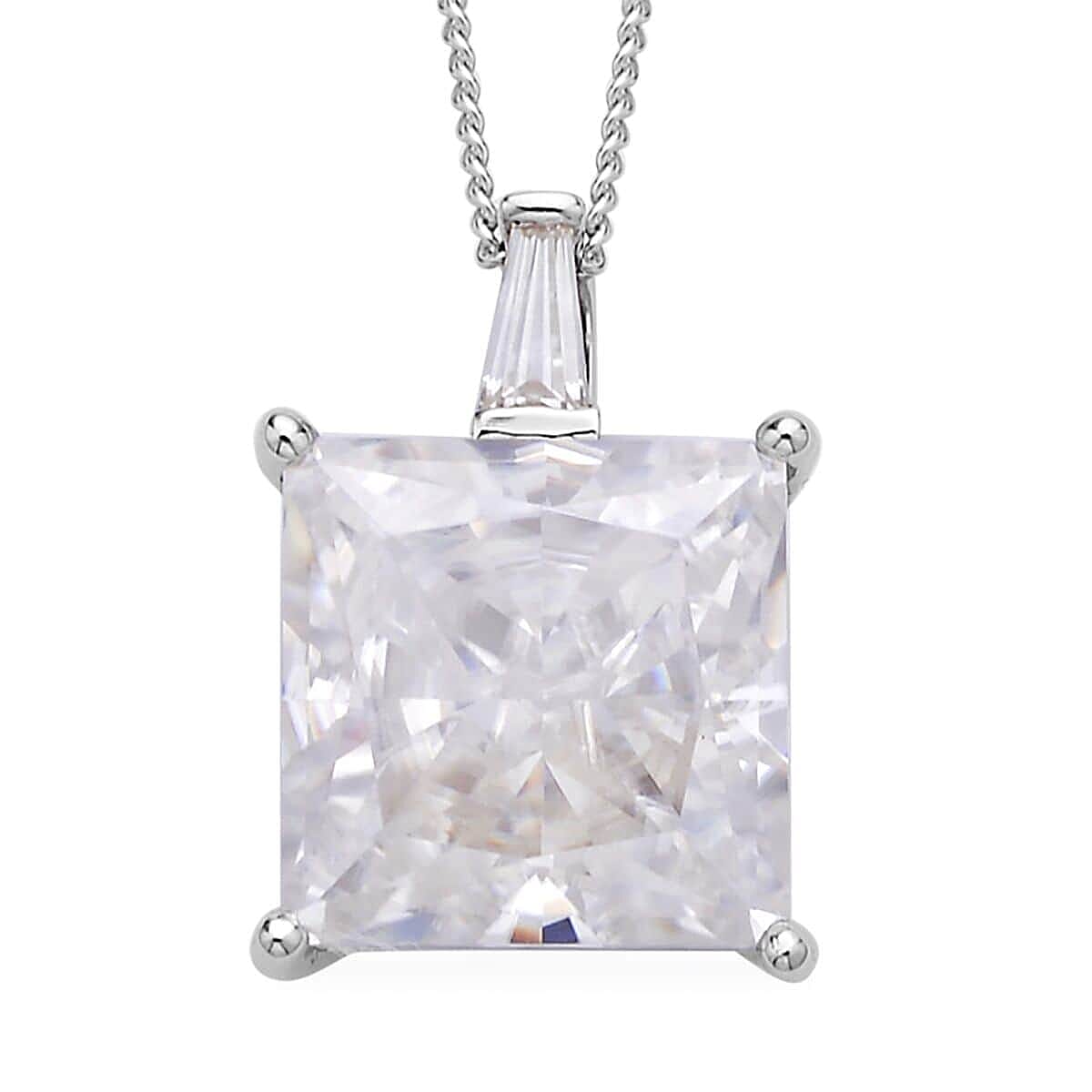 Crushed Ice Cut Moissanite Pendant Necklace 20 Inches in Rhodium Over Sterling Silver 11.15 ctw